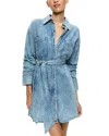 Alice And Olivia Brigita Long Sleeve Denim Mini Dress With Tie Belt In Blue