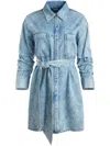 Alice And Olivia Brigita Long Sleeve Denim Mini Dress With Tie Belt In Blue