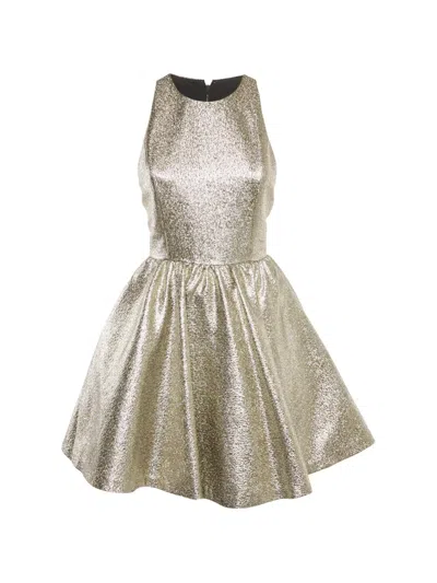 Pre-owned Alice And Olivia Brocade Sleeveless Mini Dress In Gold