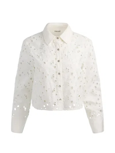 Alice And Olivia Broderie-anglaise Cropped Shirt In White