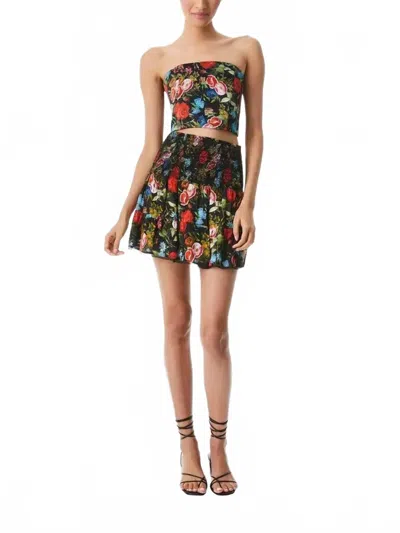 Alice And Olivia Buffy Smocked Mini Skirt In Multi In Brown