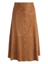 Alice And Olivia Button-front Suede Midi Skirt In Brown