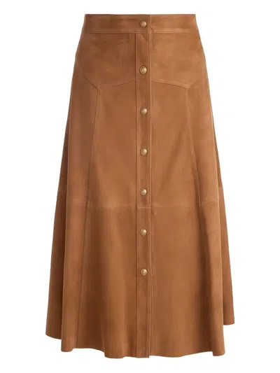 Alice And Olivia Button-front Suede Midi Skirt In Brown