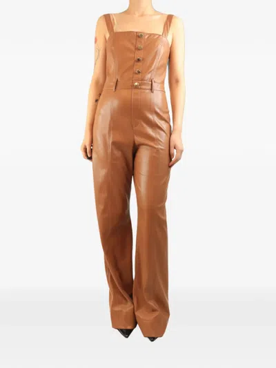 Pre-owned Alice And Olivia Button-front Sleeveless Jumpsuit In Brown