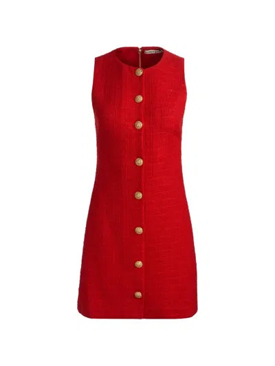 Alice And Olivia Cade Button Sleeveless Mini Dress In Red