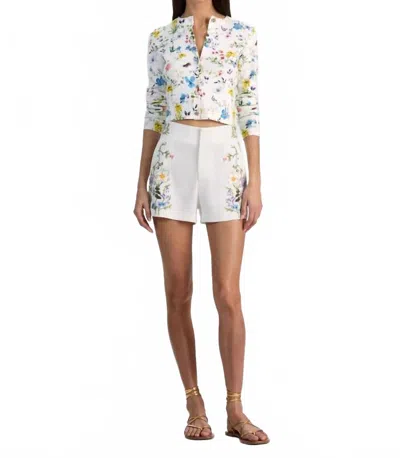 Alice And Olivia Cady Embroidered Short In Twisting Vines Off White In Multi