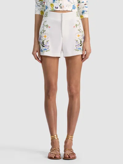 Alice And Olivia Jonah Lower Embroided Mini Short In White