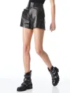 Alice And Olivia Chara Vegan Leather Short-sleeve Pleated Mini Dress In Black