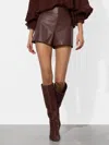 Alice And Olivia Hera Vegan Leather Back Zip Shorts Espresso In Brown