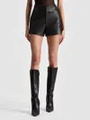 Alice And Olivia Chara Vegan Leather Short-sleeve Pleated Mini Dress In Black