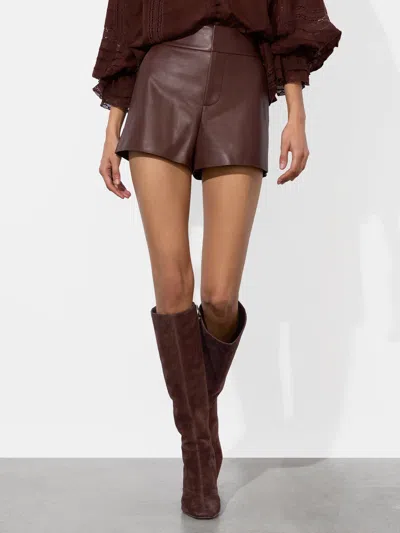Alice And Olivia Cady Leather Short In Brown