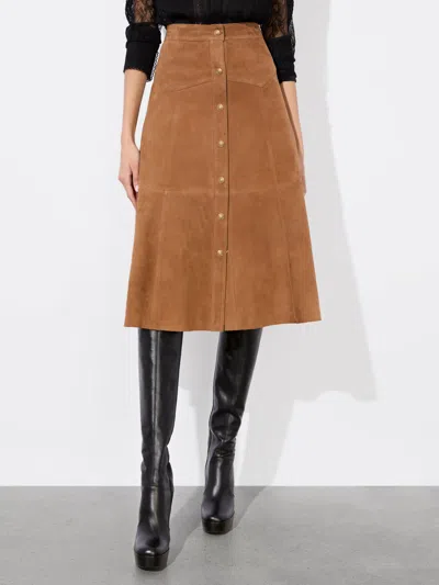 Alice And Olivia Calica Suede Midi Skirt In Camel