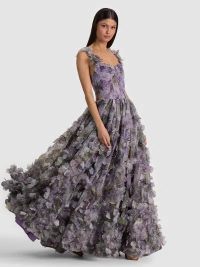 Alice And Olivia Calissa Floral Ball Gown In Gray