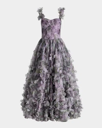 Alice And Olivia Calissa Floral Ball Gown In Gray