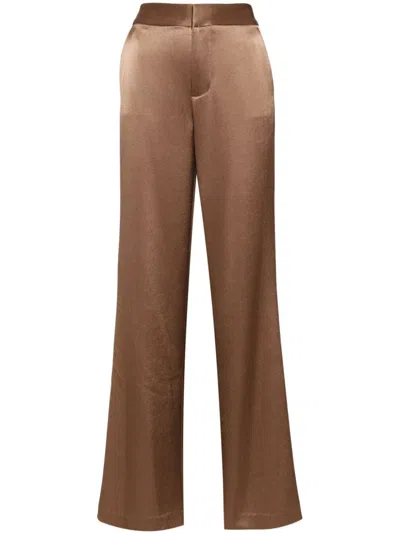 Alice And Olivia Calvin Satin-finish Trousers In Brown