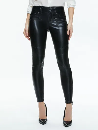 Alice And Olivia Cammy Vegan Leather Ultra Low Rise Moto Pant In Black