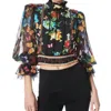 Alice And Olivia Camreigh Blouson Sleeve Blouse In Dream Life Sharp Green In Multi