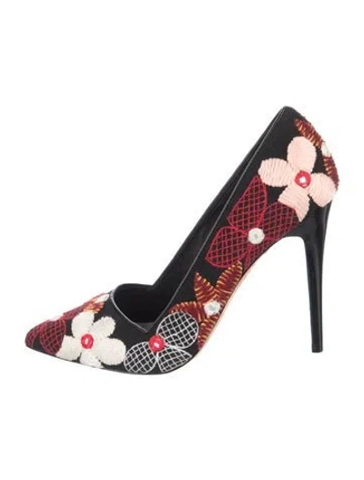 Pre-owned Alice And Olivia Canvas Floral Print Pumps In Black