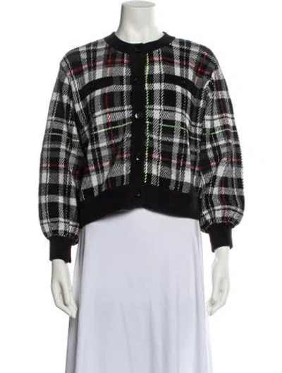 Pre-owned Alice And Olivia Cardigan Set Plaid Print Sweater In Black