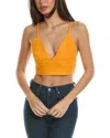 Alice And Olivia Carli Denim Crop Bra Top In Tangerine In Orange