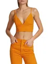 Alice And Olivia Carli Denim Crop Bra Top In Tangerine In Orange