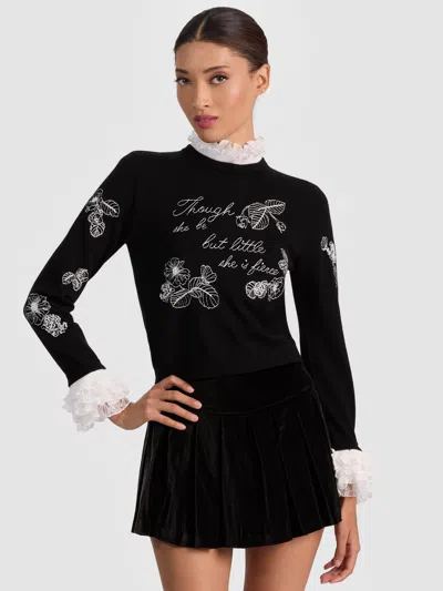 Alice And Olivia Carolann Floral Sweater In Black