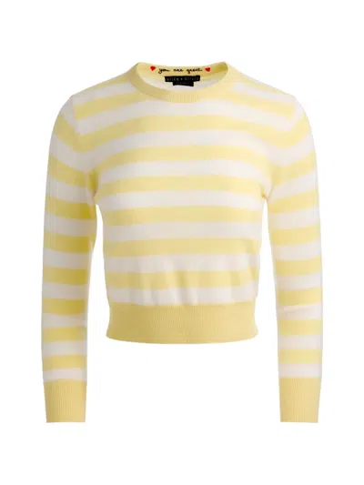 Alice And Olivia Carolann Striped Crewneck Sweater In Yellow