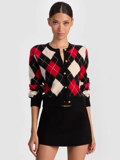 Alice And Olivia Carolee Argyle Cardigan In Multi