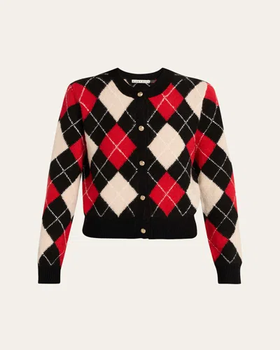 ALICE AND OLIVIA CAROLEE ARGYLE CREWNECK CARDIGAN