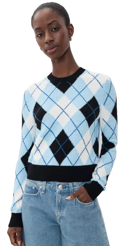 Alice And Olivia Carolee Crewneck Argyle Sweater Mineral Blue Multi