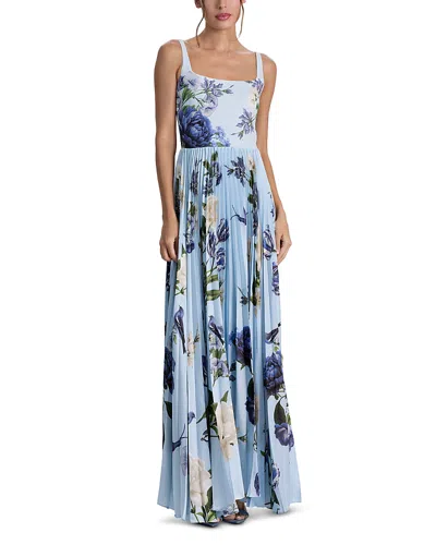 Alice And Olivia Carolyn Soft Square Neck Pleated Maxi Dress In Multi