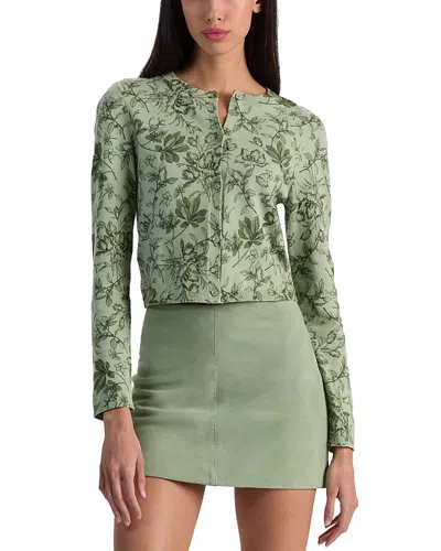 Alice And Olivia Carson Crewneck Cardigan Sweater In Green