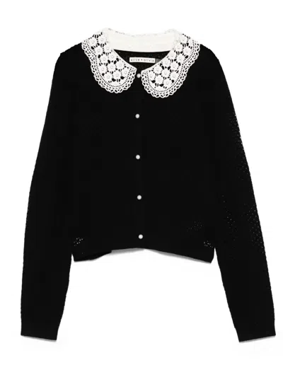 Alice And Olivia Carson Crochet-collar Cardigan In Black