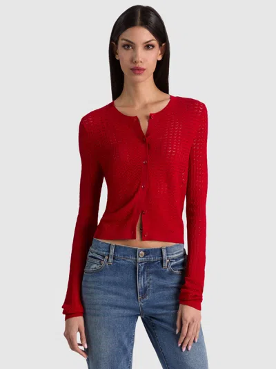 Alice And Olivia Carson Pointelle Cardigan In Red