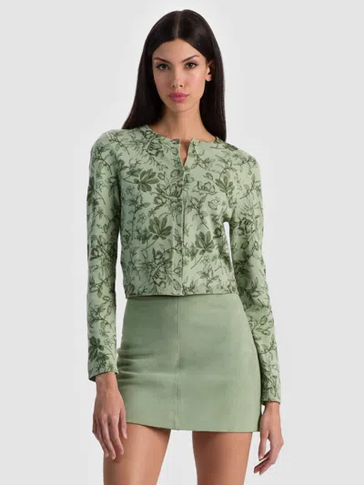 Alice And Olivia Dollie Cardigan Mystic Garden Sage In Green