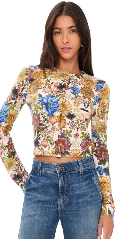 Alice + Olivia Floral-print Round-neck Long-sleeve Cropped Jacket In Multi