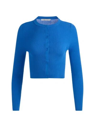 Alice And Olivia Carson Ribbed-knit Cardigan In Blue