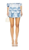 Alice And Olivia Carter Pleated Printed Crepe Mini Skirt In 城堡灰