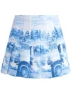 Alice And Olivia Carter Pleated Printed Crepe Mini Skirt In 蓝色