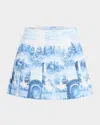Alice And Olivia Carter Pleated Printed Crepe Mini Skirt In Chateau