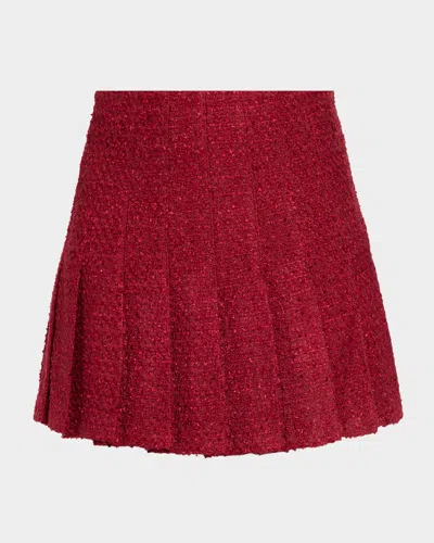 Alice And Olivia Carter Pleated Tweed Mini Skirt In Burgundy