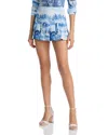 Alice And Olivia Carter Pleated Printed Crepe Mini Skirt In Blue Multi