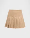 Alice And Olivia Carter Pleated Vegan Leather Mini Skirt In Almond