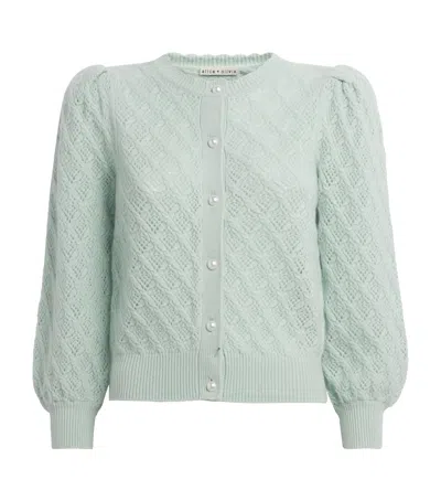 Alice And Olivia Cashmere Puff-sleeve Doris Cardigan In White