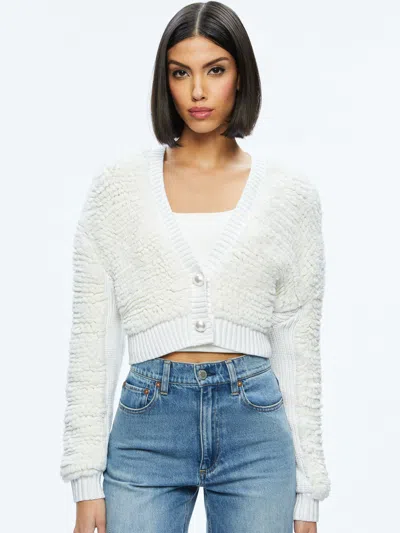 Alice And Olivia Casilda Faux Fur Cropped Cardigan In Soft White