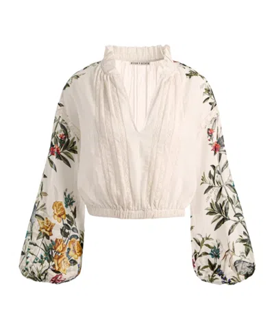 Alice And Olivia Cassie Embroidered Blouse In Multi