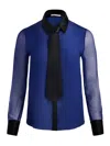 Alice And Olivia Brady Slim Button Down With Tie In Blue