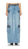 Alice And Olivia Cay Baggy Denim Cargo In Blue