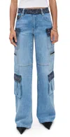 Alice And Olivia Cay Baggy Denim Cargo Jeans Celine Vintage In Blue