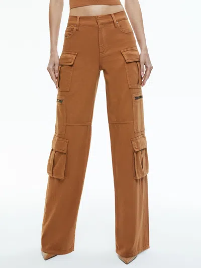 Alice And Olivia Cay Baggy Denim Cargo Pant In Camel